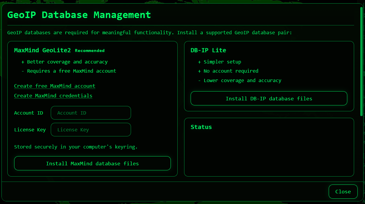 GeoIP Database installation dialog